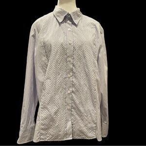 Talbots Blue & White Striped Cotton Blouse Size 18